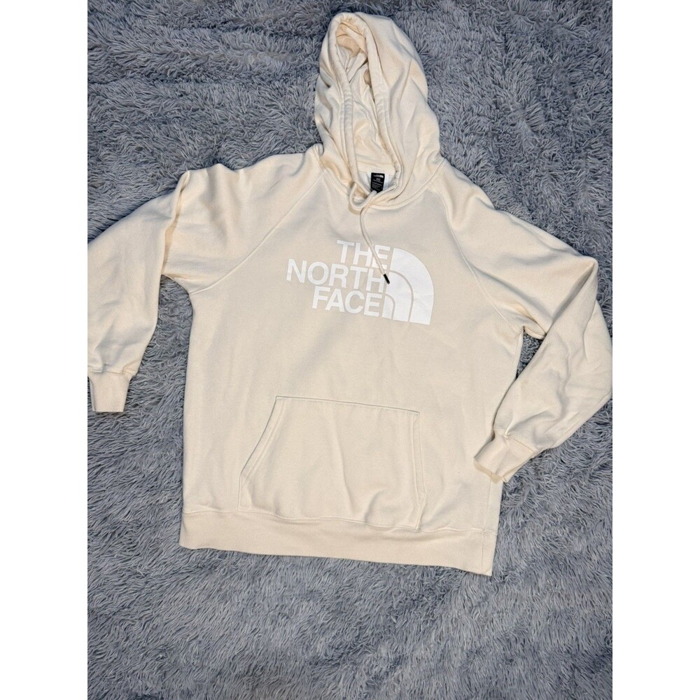 The North Face Womens Half Dome Big Logo Pullover Hoodie Sweatshirt Beige Size L